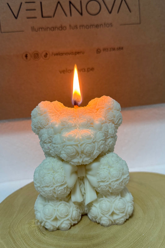 Vela Oso de Rosas con Lazo x10cm - 280gr