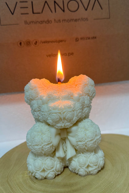 Vela Oso de Rosas con Lazo x10cm - 280gr